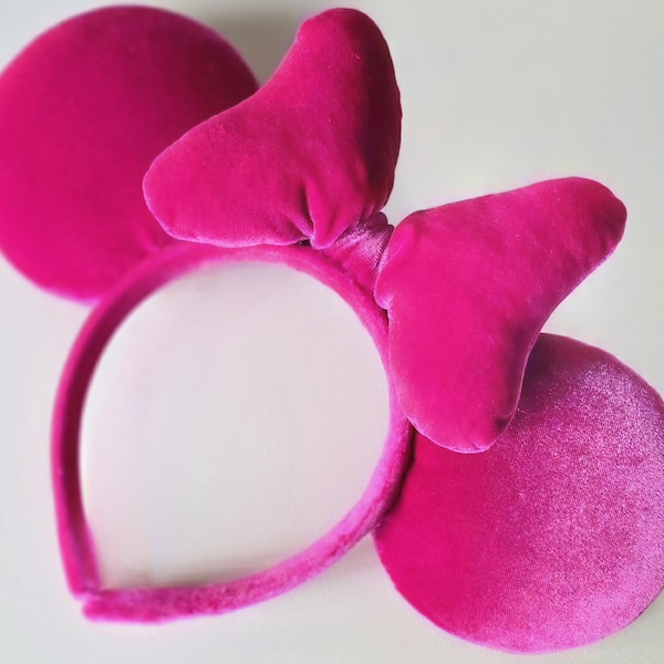 Fuchsia Pink Velvet Mouse Ears With Bow