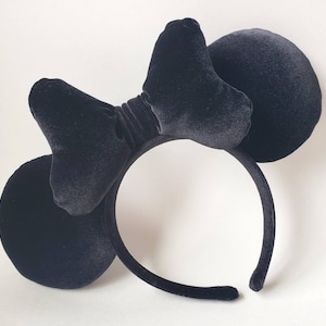 Solid Black Velvet Mouse Ears With Bow