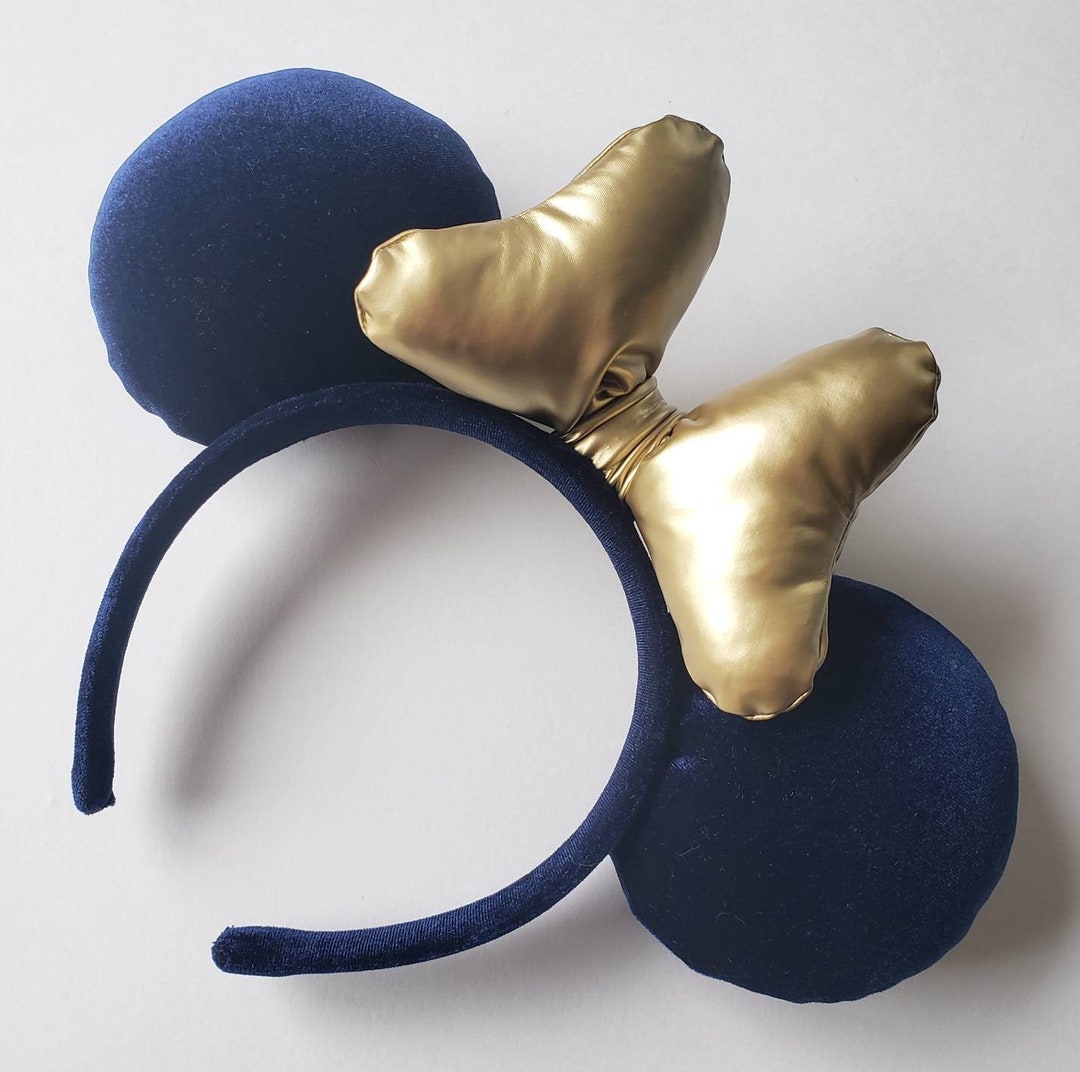 Disney Navy Blue Velvet Ear Headband with Gold Crest and Mosaic Details New Gold and Blue Sequined Minnie Ear Headband Shines at  main image 4