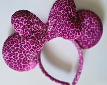 Bright Pink Leopard Print Velvet Mouse Ears