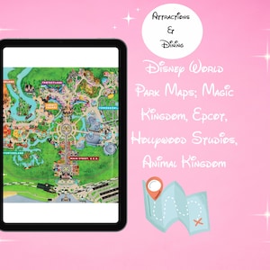 Disney-Karten! Magic Kingdom, Epcot, Hollywood Studios, Animal Kingdom Parkkarte 2025, Scan der Parkkarte, Sehenswürdigkeiten, Restaurants, Höhen erforderlich