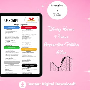 Attractions & Dining guide for 4 parks Disney Park Guides!Magic Kingdom,Epcot,Hollywood Studios,Animal Kingdom.Disney Itinerary,Park Planner