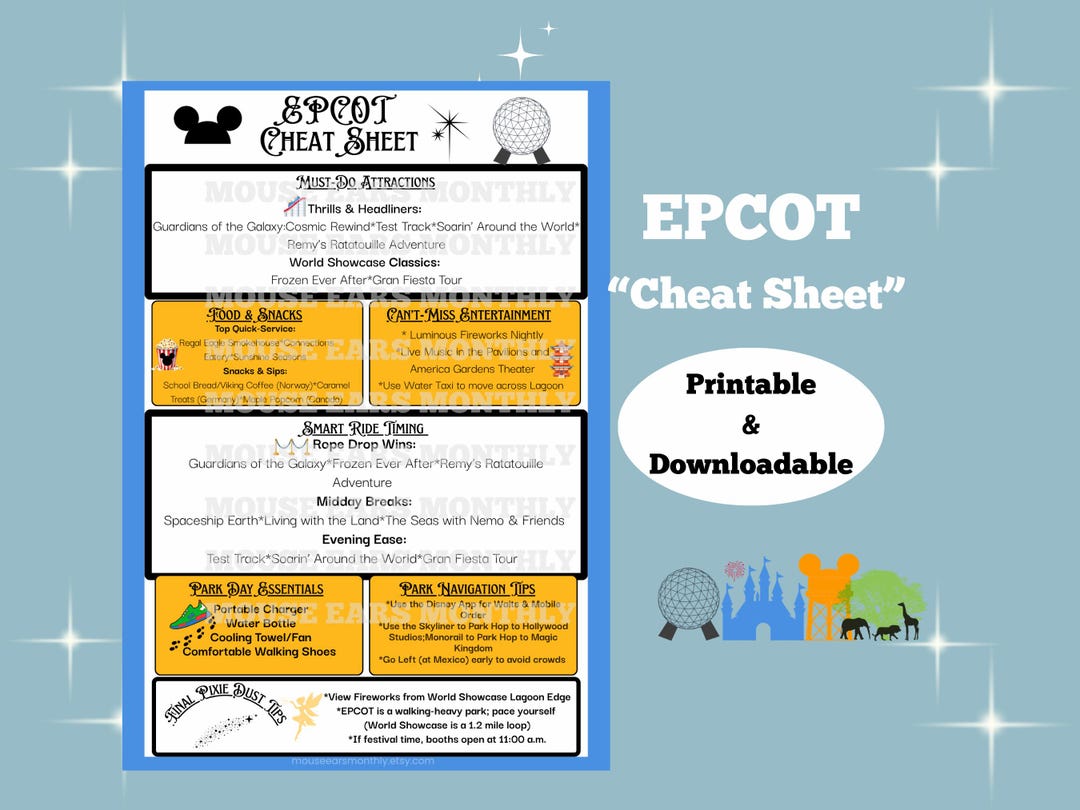 Epcot Guide.pdf Epcot Itinerary Cheat Sheet | WDW Disney World Planner PDF | Instant ...
