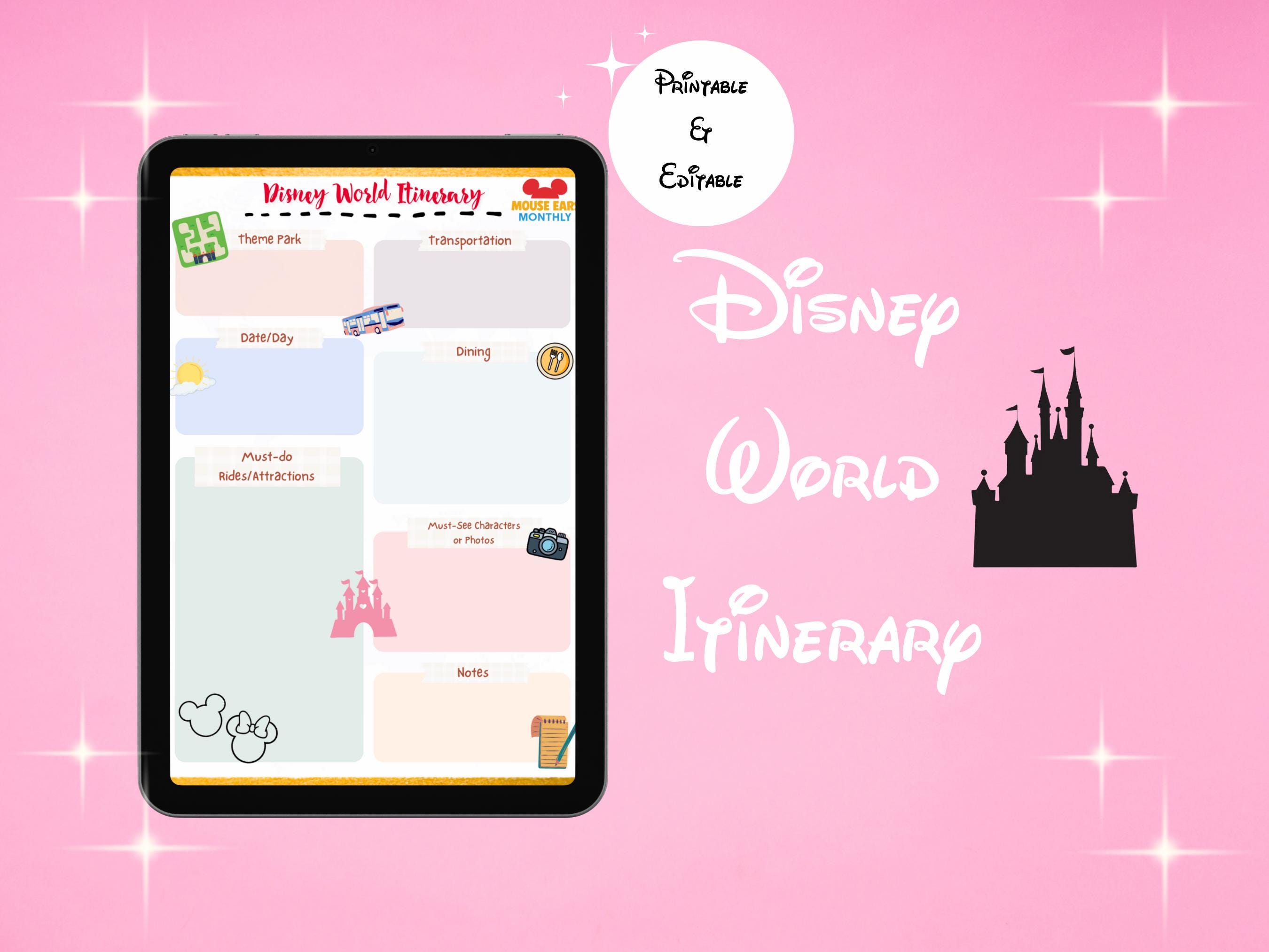 WDW Travel Itinerary Template, Travel Planner Tablet, Travel Vacation Checklist, Canva Template, Disney World Itinerary 2025