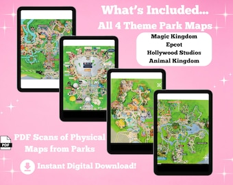 WWW Park Maps: Magic Kingdom, Epcot, Hollywood Studios, Animal Kingdom | (Digitaler Download)