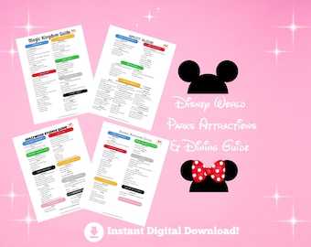 Printable WDW Parks Attractions & Food Guide 2026 | Magic Kingdom, Epcot, Hollywood Studios, Animal Kingdom