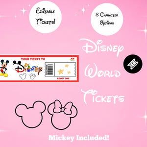Boleto editable para Disneyworld, boleto para Disneyland, boleto sorpresa, boleto editable, boleto para parque temático, sorpresa de cumpleaños, descarga instantánea