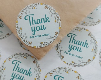 Green flowers waterproof thank you for your order sticker TY011