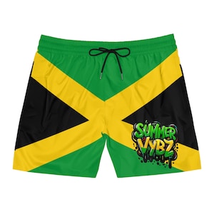 Jamaican Flag Men&#39;s Swim Shorts: Tropical Beachwear