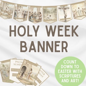 Karwoche Banner - druckbarer Countdown bis Ostern Adventskalender LDS Mormon Dekor Hauskirche Handout Primarvereinigung Einfache Anzeige