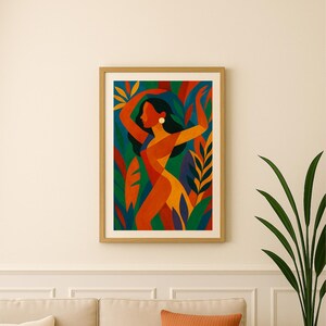 Buntes abstraktes Frauenposter – Tropische und tanzende Illustration zum Drucken (A4/A3)