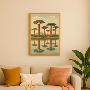 Póster "Reflejos tropicales de baobabs" - Estilo ilustrativo suave (Descarga en A3 y A4)