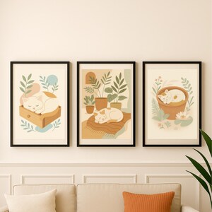 Pósteres de gatitos durmiendo: lindas ilustraciones en tonos pastel para la habitación del bebé (juego de 3 para imprimir en tamaño A3 y A4)