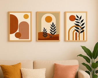 Boho Abstract Wall Art Set of 3, Printable Gallery Wall for Living Room or Bedroom, A3 A4
