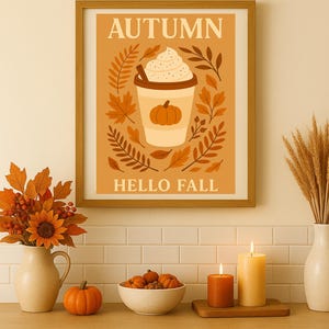 Hallo Herbst! Poster – Kürbis-Latte & Herbstblätter (A3/A4-Download)
