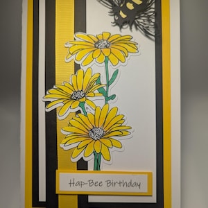 Birthday Card, Handmade Card, Hap-Bee Birthday Card, Happy Birthday Card, Sandpiper Card, Daisy, Bee Card
