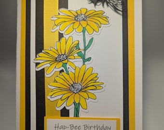 Birthday Card, Handmade Card, Hap-Bee Birthday Card, Happy Birthday Card, Sandpiper Card, Daisy, Bee Card