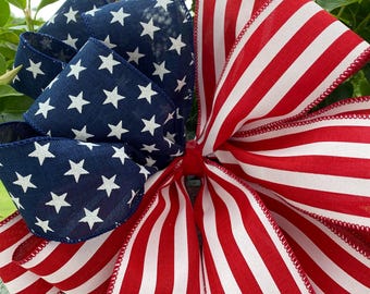 American Flag Bow: Red White Blue Stars & Stripes, Patriotic Decor