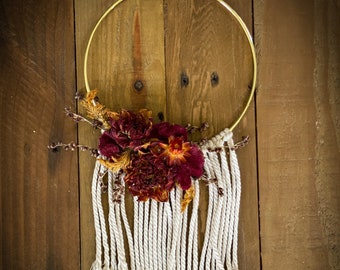 Boho Dried Flower Hoop Wreath, Small 6" Diameter