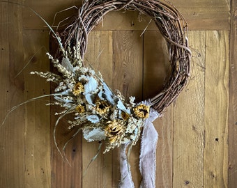 Farmhouse Dried Floral Wreath, 12"