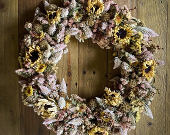 Couronne de fleurs séchées de ferme, 14 po