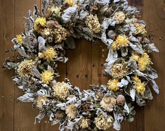 Boho dried floral wreath, 14" diameter