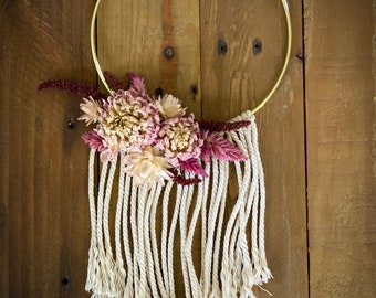 Dried Flower Macrame Hoop Wreath, Small 6" Diameter