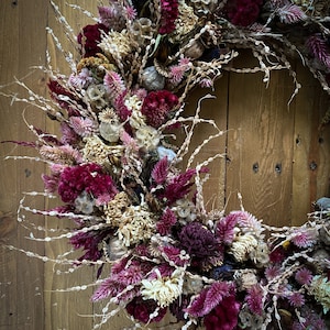 Rustic Dried Flower Wreath, Farmhouse Decor, 16"