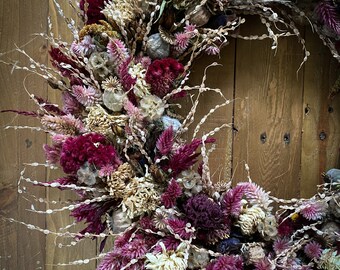 Rustic Dried Flower Wreath, Farmhouse Decor, 16"