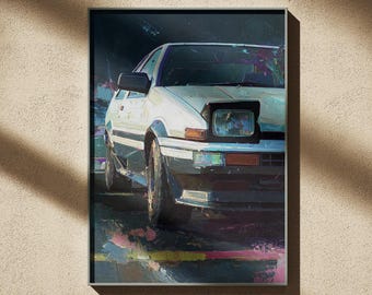 Iconic 1980s Japanese Drift Car Wall Art, Retro JDM Sports Coupe Illustration, Automotive Digital Download