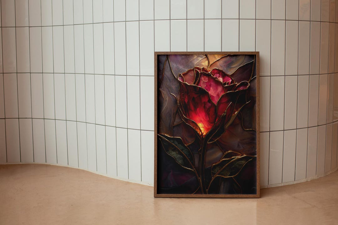 Printable Stained Glass Rose Wall Art – Red Floral Motif With Art ...