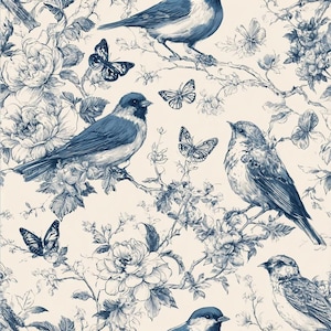 Blue twar vintage floral printed fabric | 19"x55" cotton  french pattern Sewing Crafting
