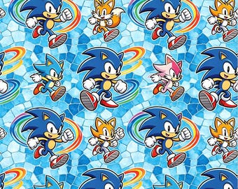 Tela de Sonic the Hedgehog, tela de videojuegos retro, tela de juego Rainbow Ring, tela de dibujos animados, tela 100% algodón, tela de anime por medio metro.