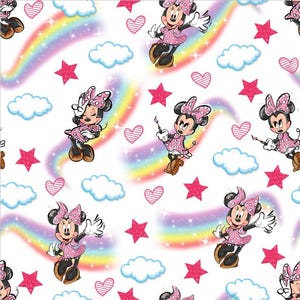 Tela estampada de Minnie Mouse de Disney / Patrón de dibujos animados de algodón de 48 x 140 cm (19" x 55") para costura y manualidades.