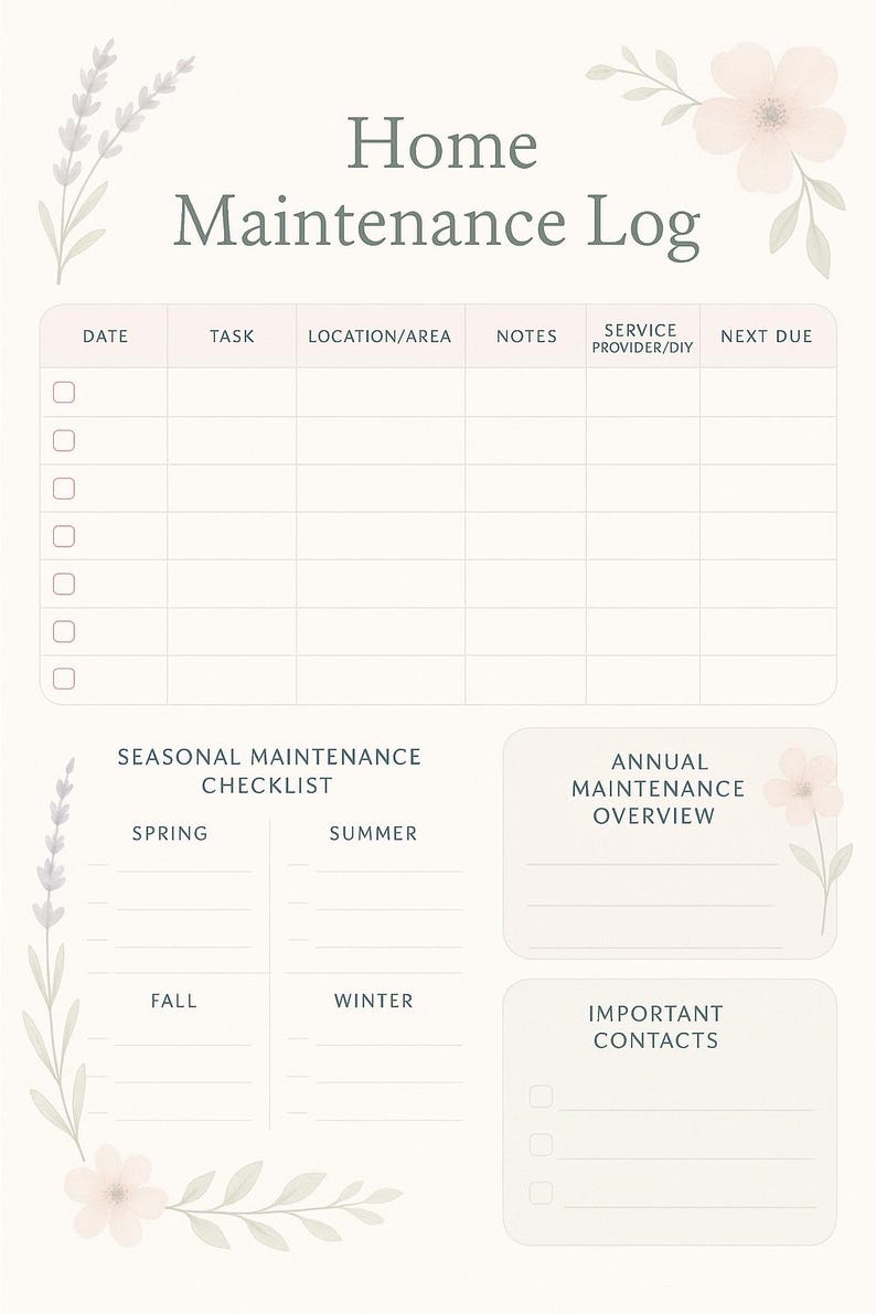 Home Maintenance Log - Etsy
