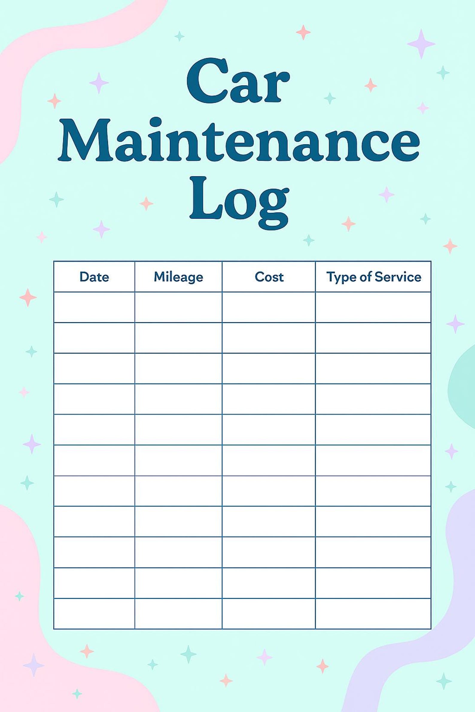 Printable Car Maintenance Log - Etsy