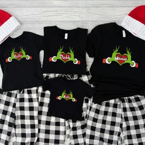 Custom Grinch Family T-shirt, Grinch Squad Christmas Matching Tee,Grinchmas Party Shirt,Funny Grinch Gift,Personalized Grinch Hand Heart Tee