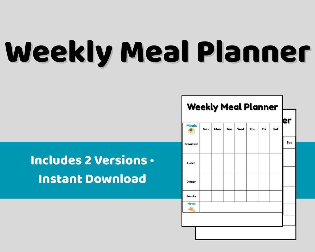 Weekly Meal Planner Printable | 2 Versions | Family Meal Prep Organizer ...
