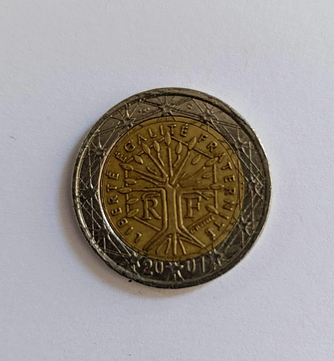 2002年フランス2ユーロ硬貨 - RF 印刷ミス、中央ずれ - 希少