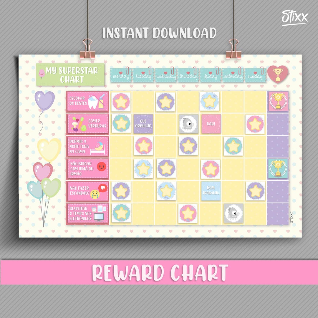 Printable Behavior Reward Chart Kids Routine Chart LOVELY Theme Chores ...