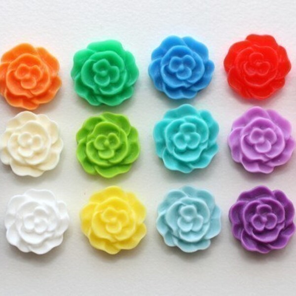 YOU CHOOSE 36 pcs Mini Ruffled Rose Cabochons 12mm