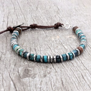 Rustic Turquoise and Leather Bracelet for Men