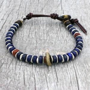 Dark Blue Lapis and Leather Bracelet for Men