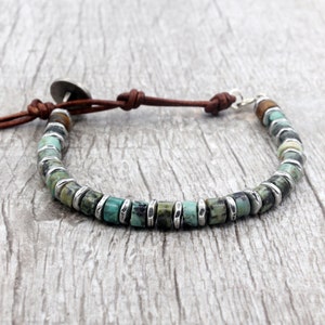 African Turquoise and Leather Bracelet for Men