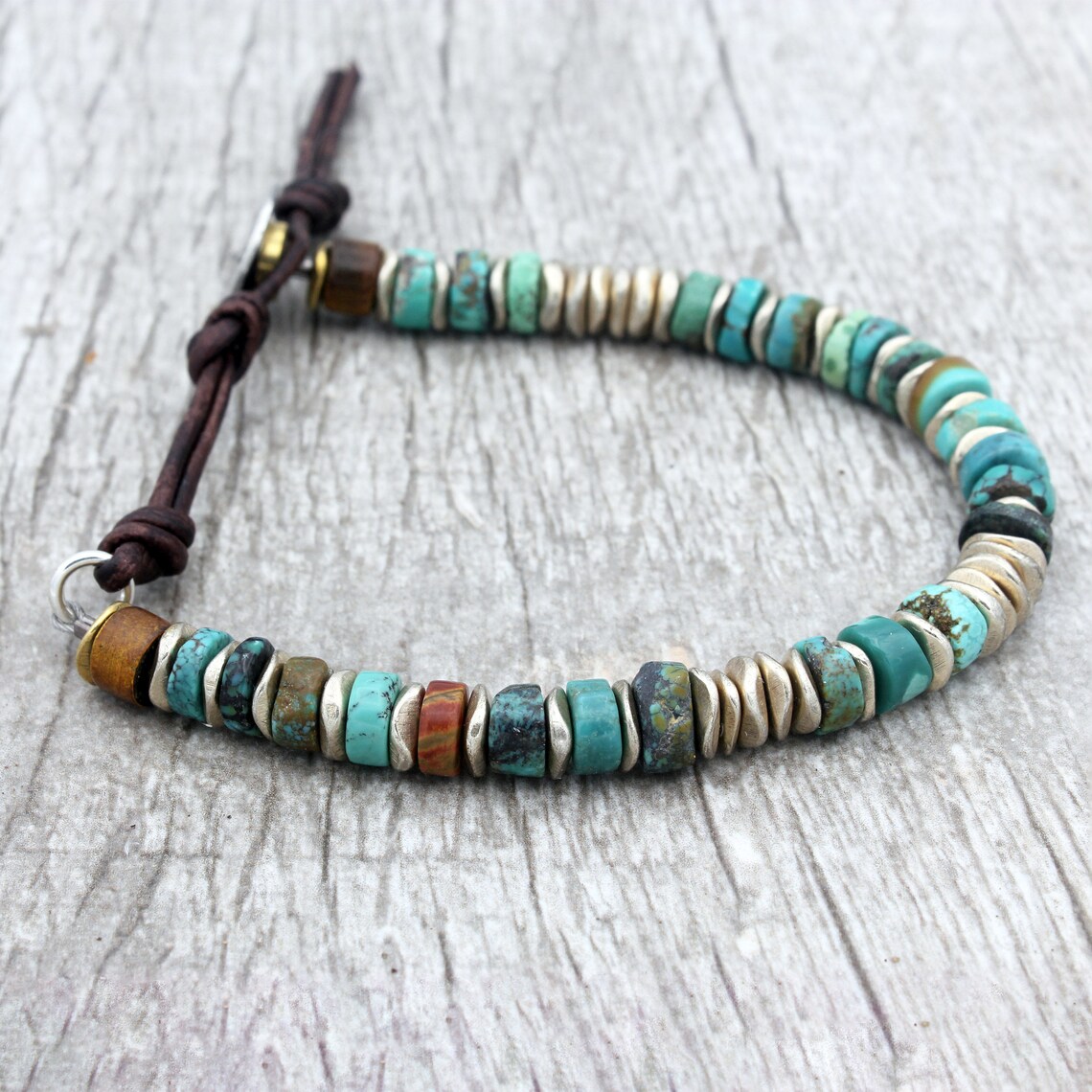 Rustic Turquoise and Leather Bracelet for Men - Etsy