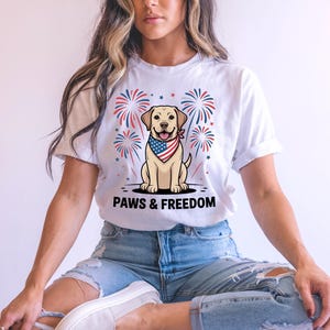 Paws and Freedom T-Shirt, 4th of July Patriotic Puppy Tee, Independence Day Gift Shirt, Patriotic Dog Lover Shirt, USA Flag Labrador Shirt