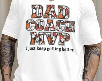 Camiseta de papá entrenador, camiseta de papá entrenador MVP, camiseta "Sigo mejorando", colores cómodos 1717, camiseta del Día del Padre