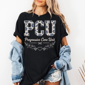 Flower PCU Nurse Shirt: Retro Floral Progressive Care Unit Tee