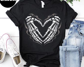 Skeleton Heart Hands T-Shirt: Gothic Romance Tee