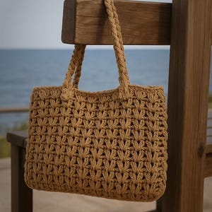 Handmade Thick Crochet Tote Bag – Natural Raffia Style, Spacious Summer Beach Bag, Boho Shoulder Bag, Eco-Friendly Yarn